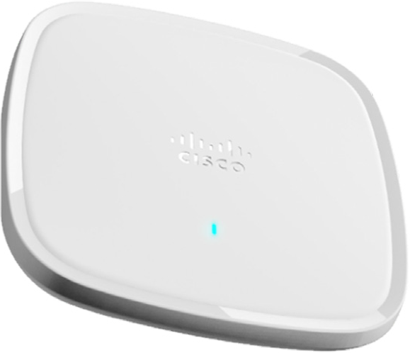 Cisco Catalyst 9105AXI wireless access point, a white ceiling-mounted unit with a status LED