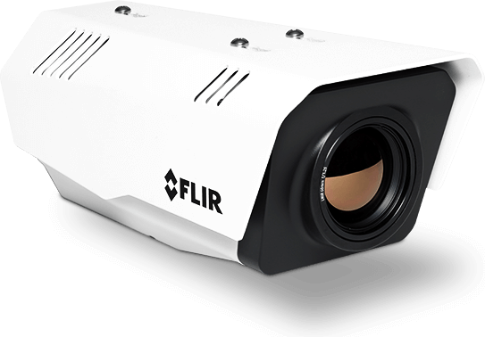 FLIR FC-Series fixed thermal camera, a white box housing with a black lens barrel