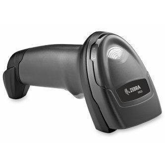 Zebra DS2208 handheld 1D/2D barcode scanner with stand and USB interface cable
