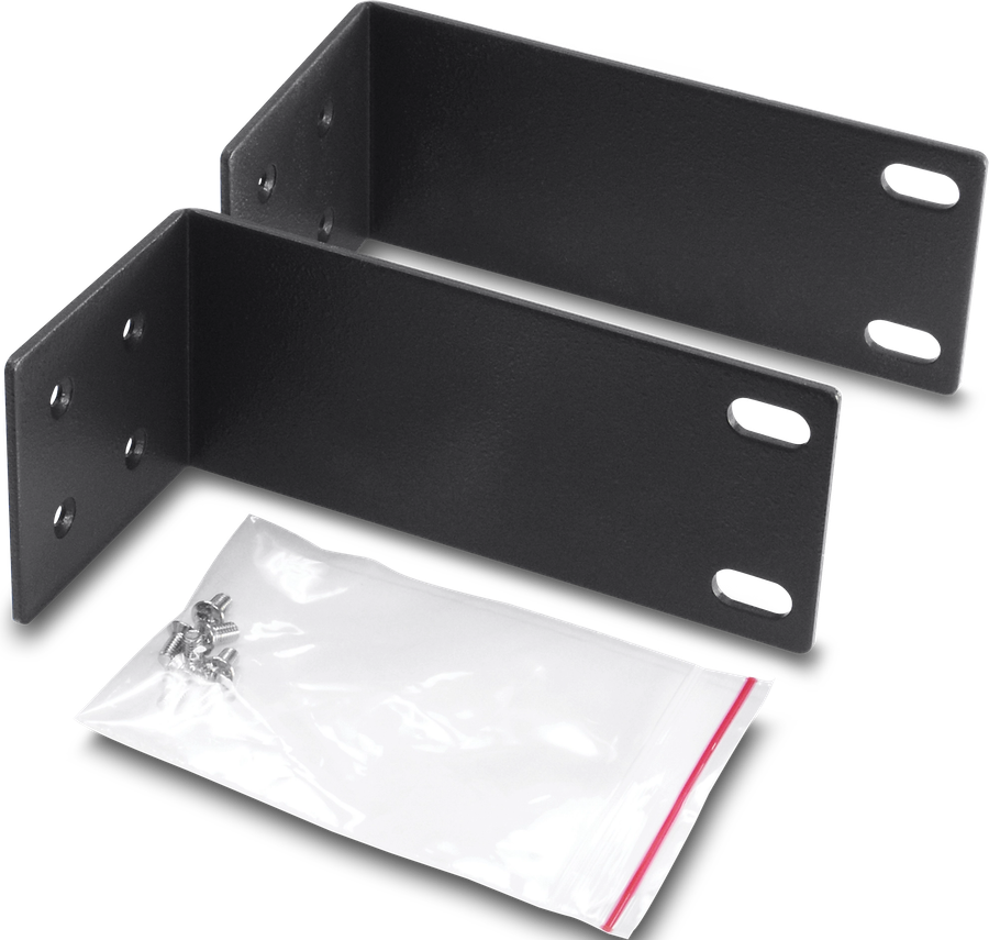TRENDnet ETH-11MK rack mount kit, a pair of black steel brackets with fixings