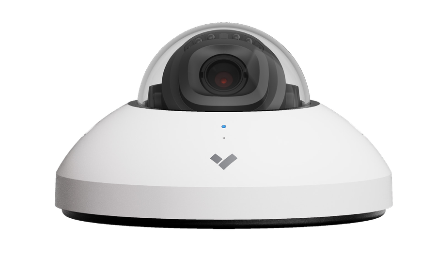 Verkada mini dome camera, compact indoor fixed-lens unit with white housing